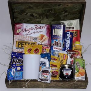 Cesta Baú de Madeira com Caneca Café da Manhã